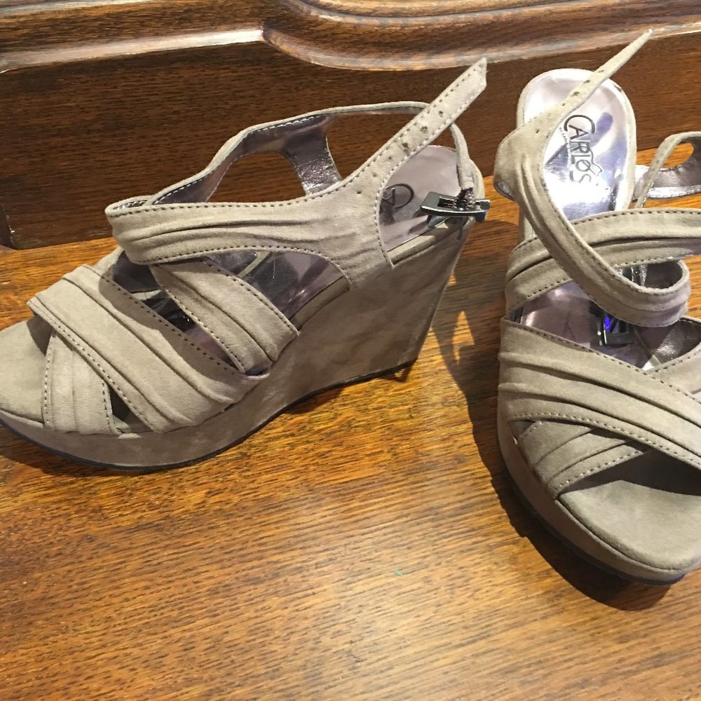 Suede beige wedges; Carlos Santana brand - size 5